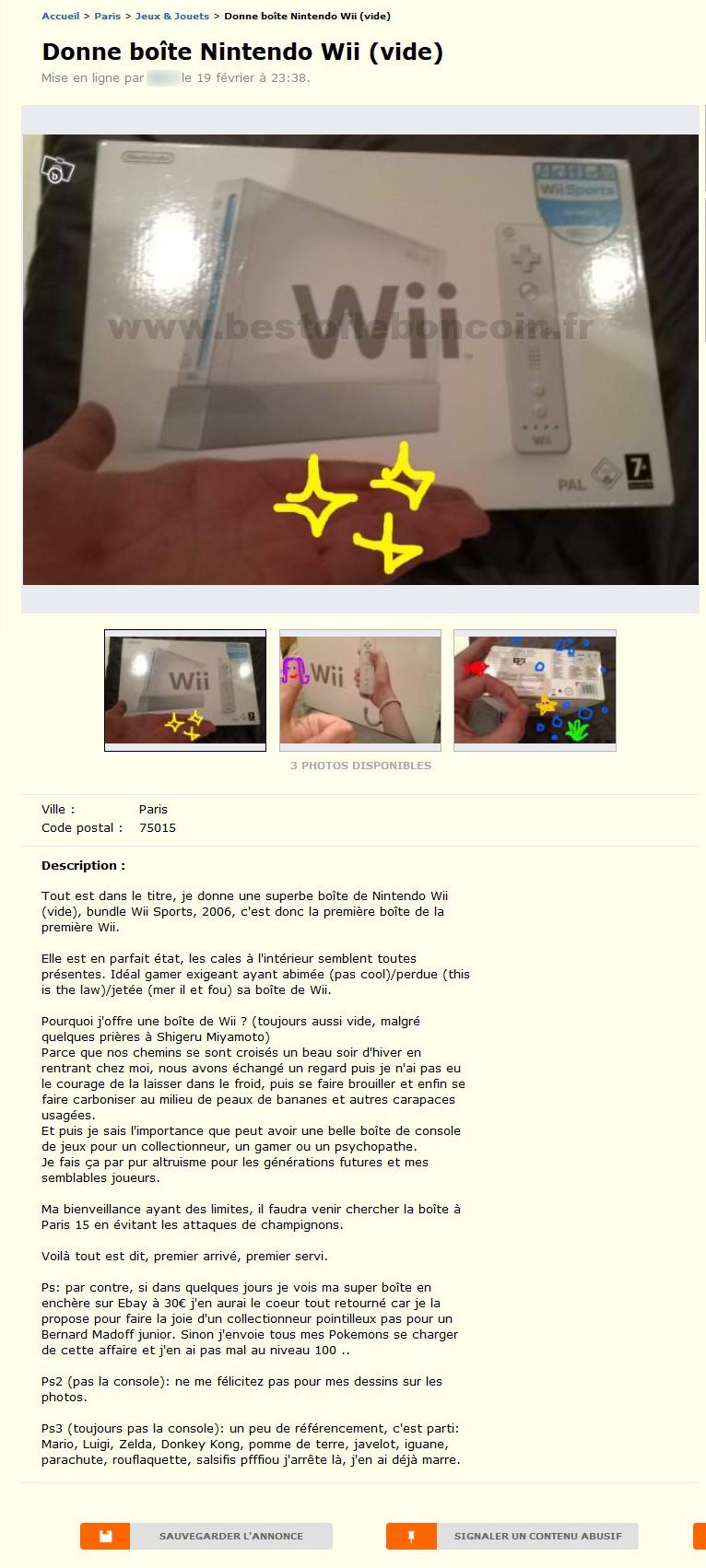 Donne Boîte Nintendo Wii (vide)