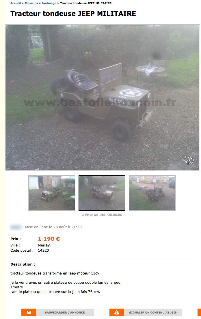 Tracteur Tondeuse Jeep Militaire