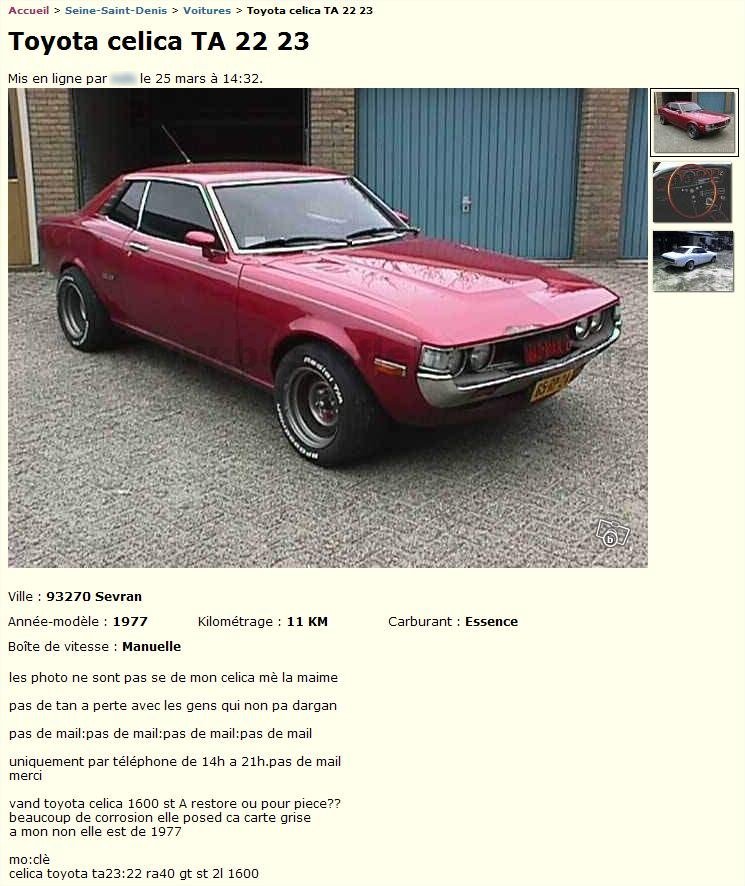 Vend Celica (mais pas identique)