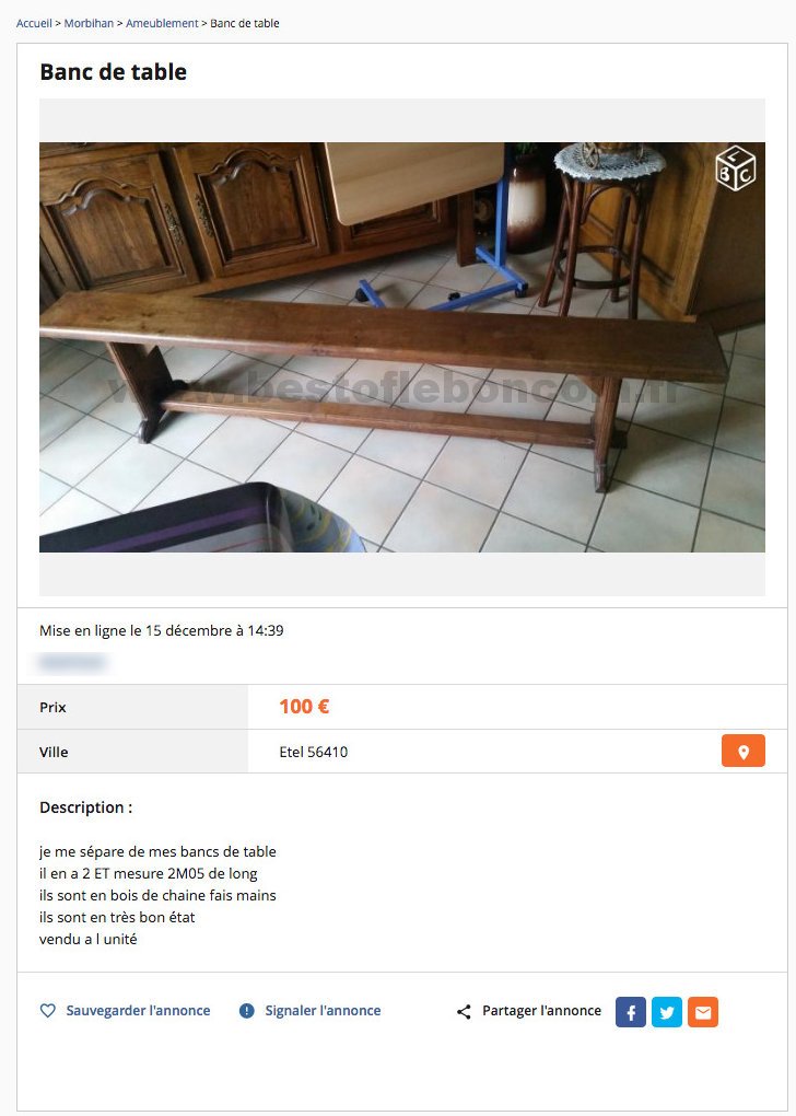 Banc de Table