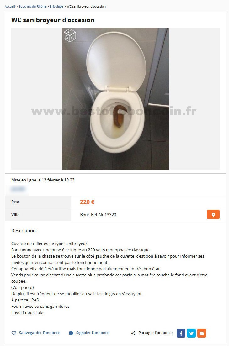 WC Sanibroyeur d'occasion