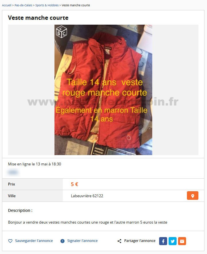 Veste manche courte