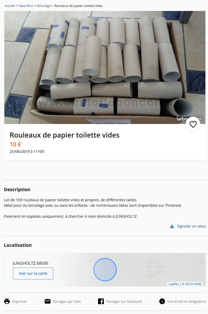 Rouleaux de papier toilette vides