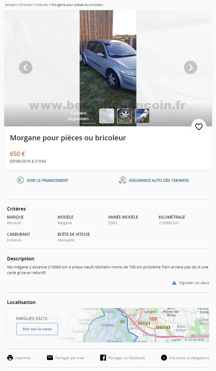 Morgane pour pièces ou bricoleur