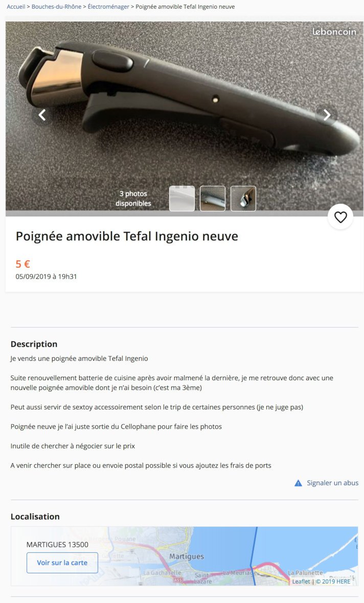 Poignée amovible Tefal Ingenio neuve