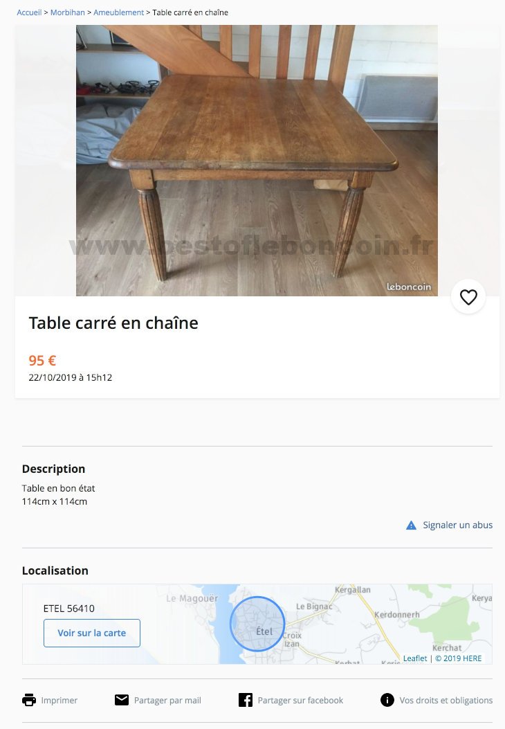 Table carré en chaîne