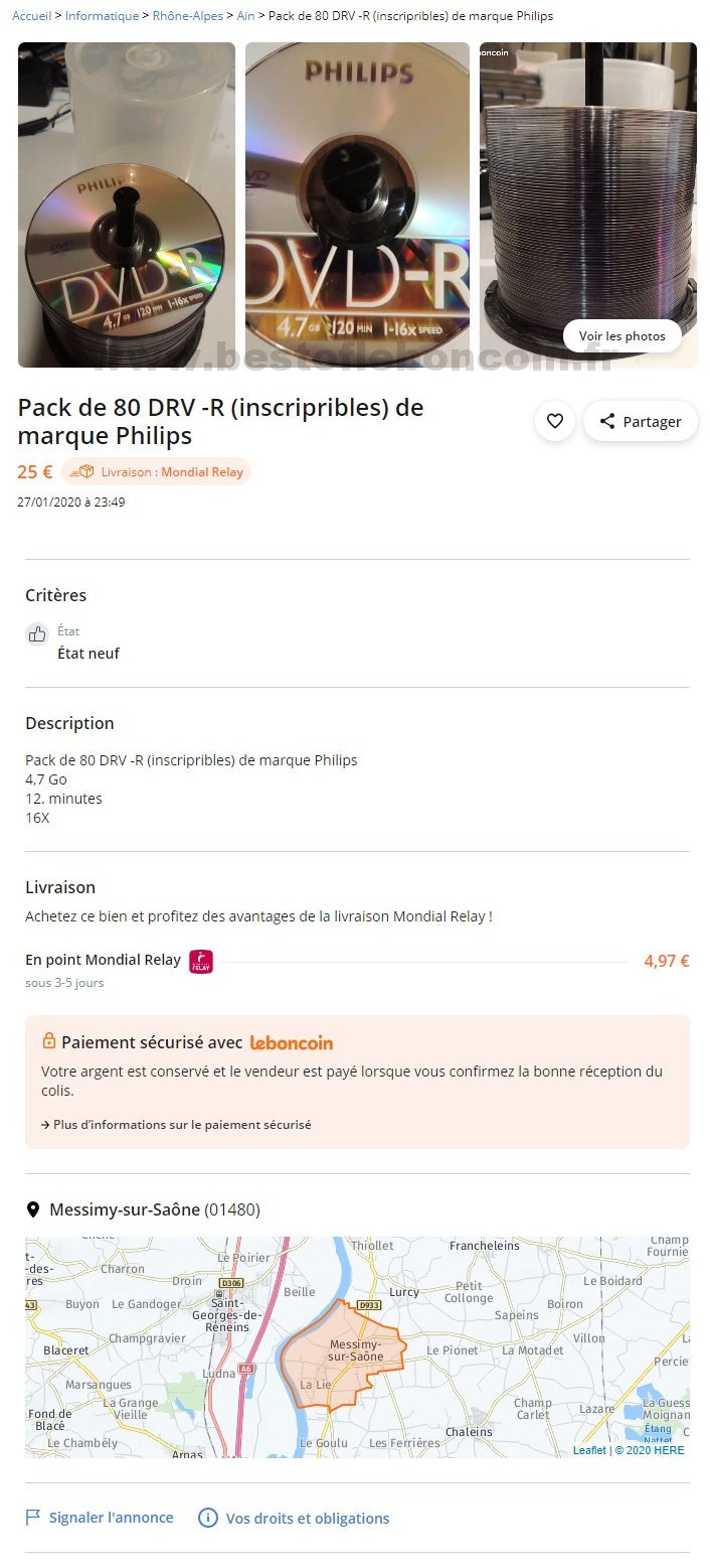 Pack de 80 DRV-R (inscripribles) de marque Philips