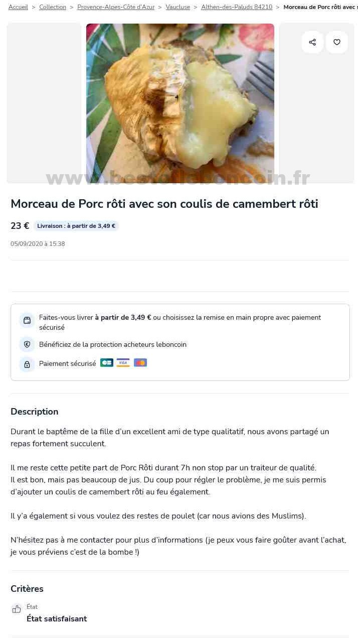 Morceau de Porc rôté avec son coulis de camembert rôti