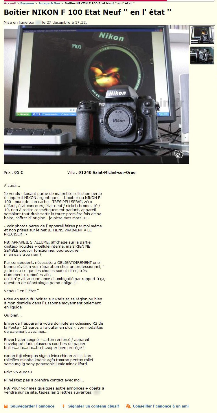 Nikon F100 neuf "en l'état'"