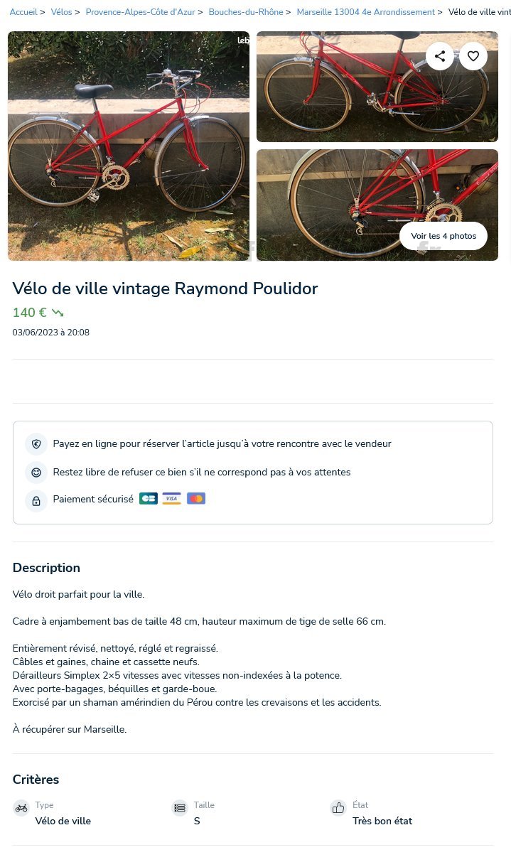 Vélo de ville vintage Raymond Poulidor