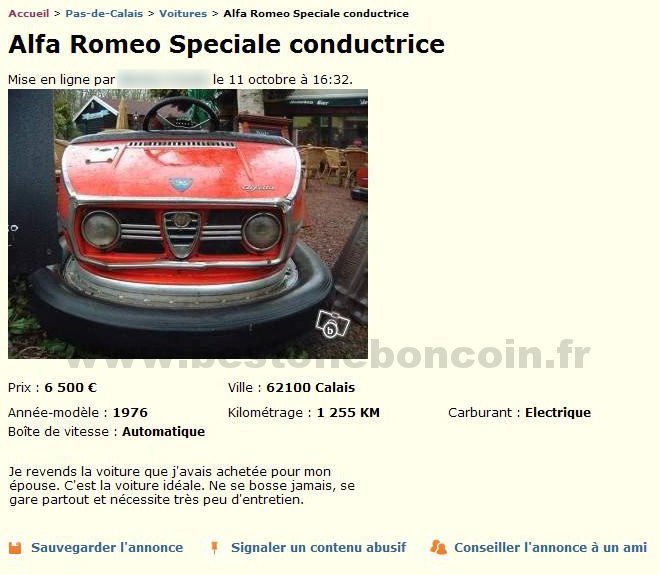 Alfa Roméo spéciale Conductrice