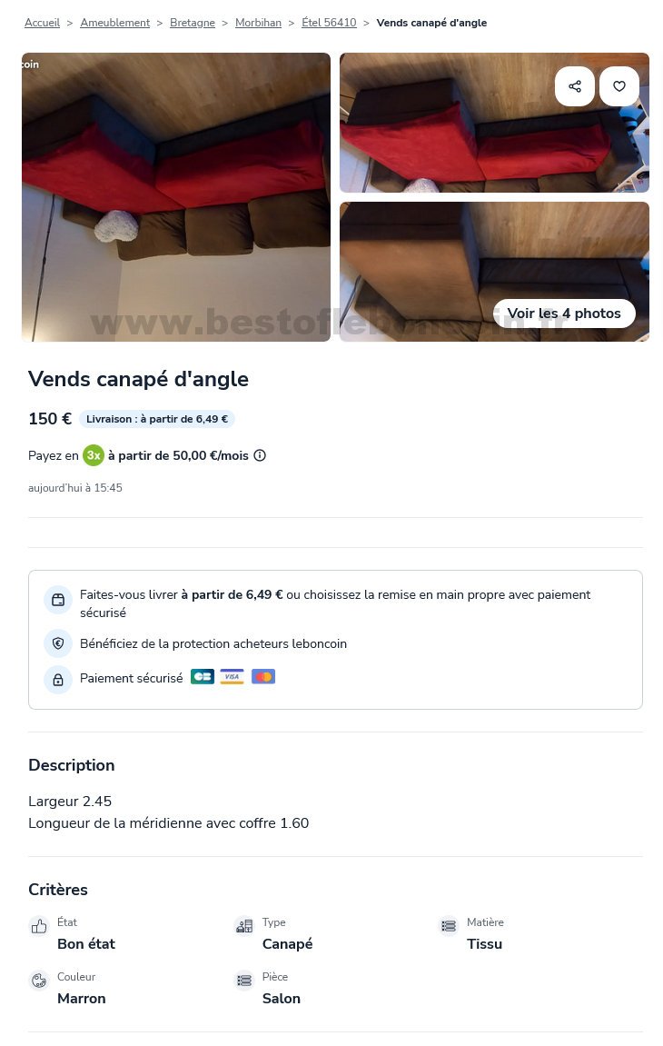 Vends canapé d'angle