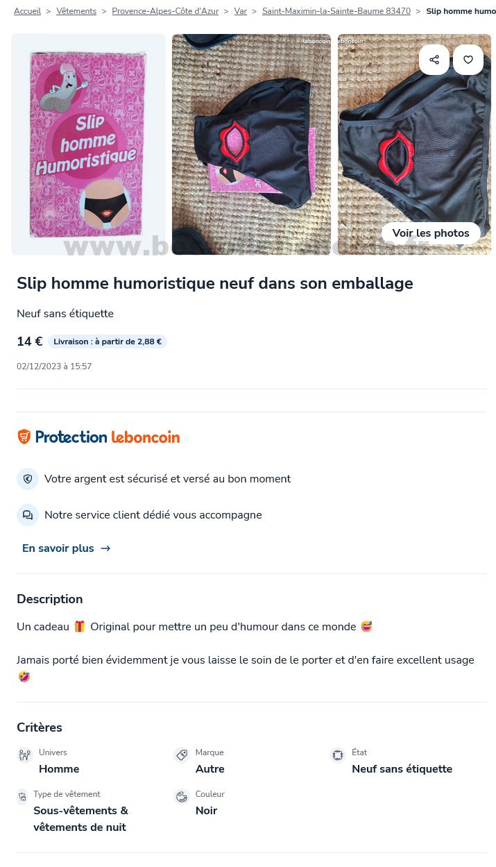 Slip homme humoristique neuf dans son emballage