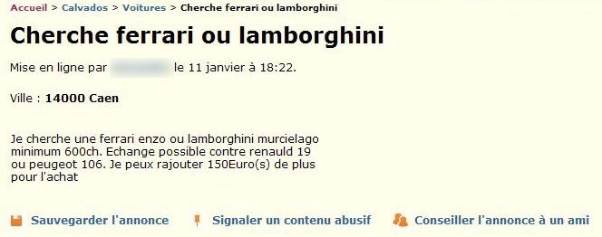 Cherche Ferrari ou Lamborghini