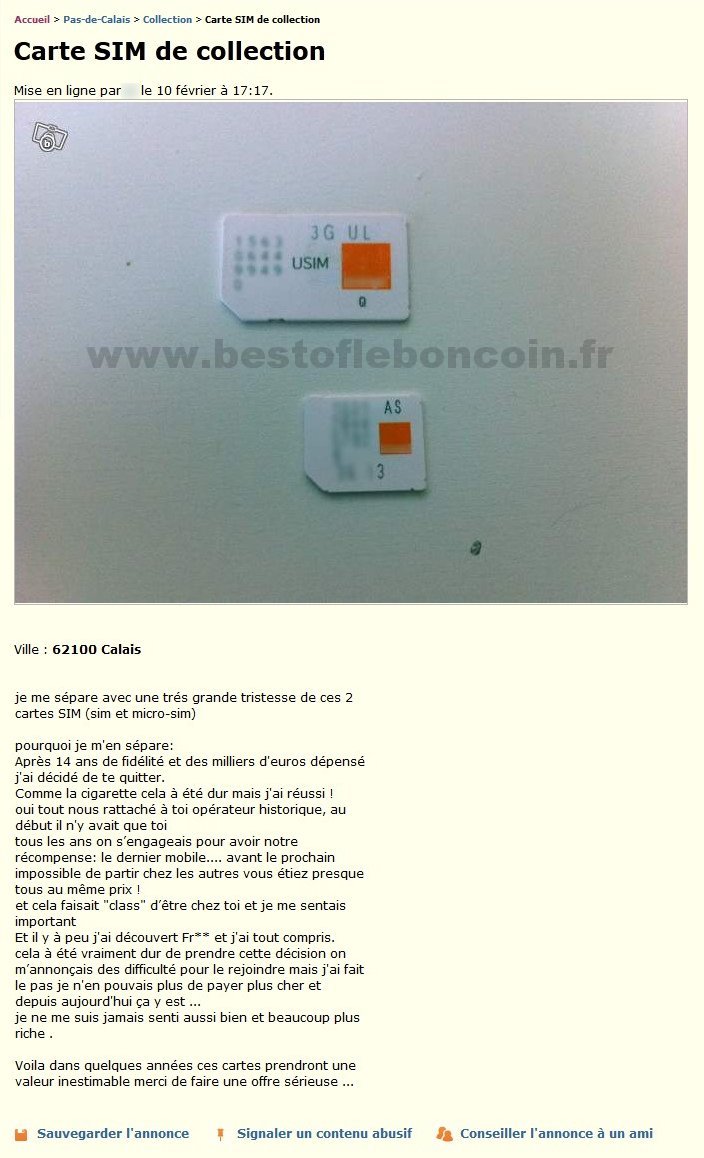 Carte SIM de collection