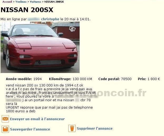 Voiture à vendre, français uniquement