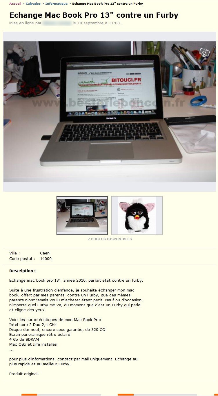 Echange MacBook Pro contre Furby