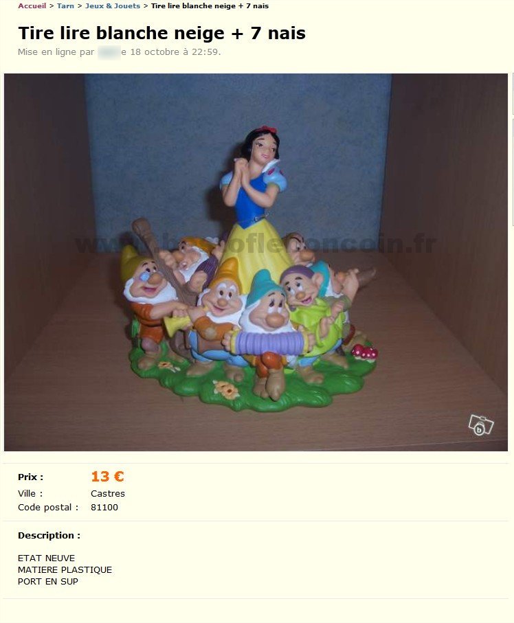 Tire Lire Blanche Neige