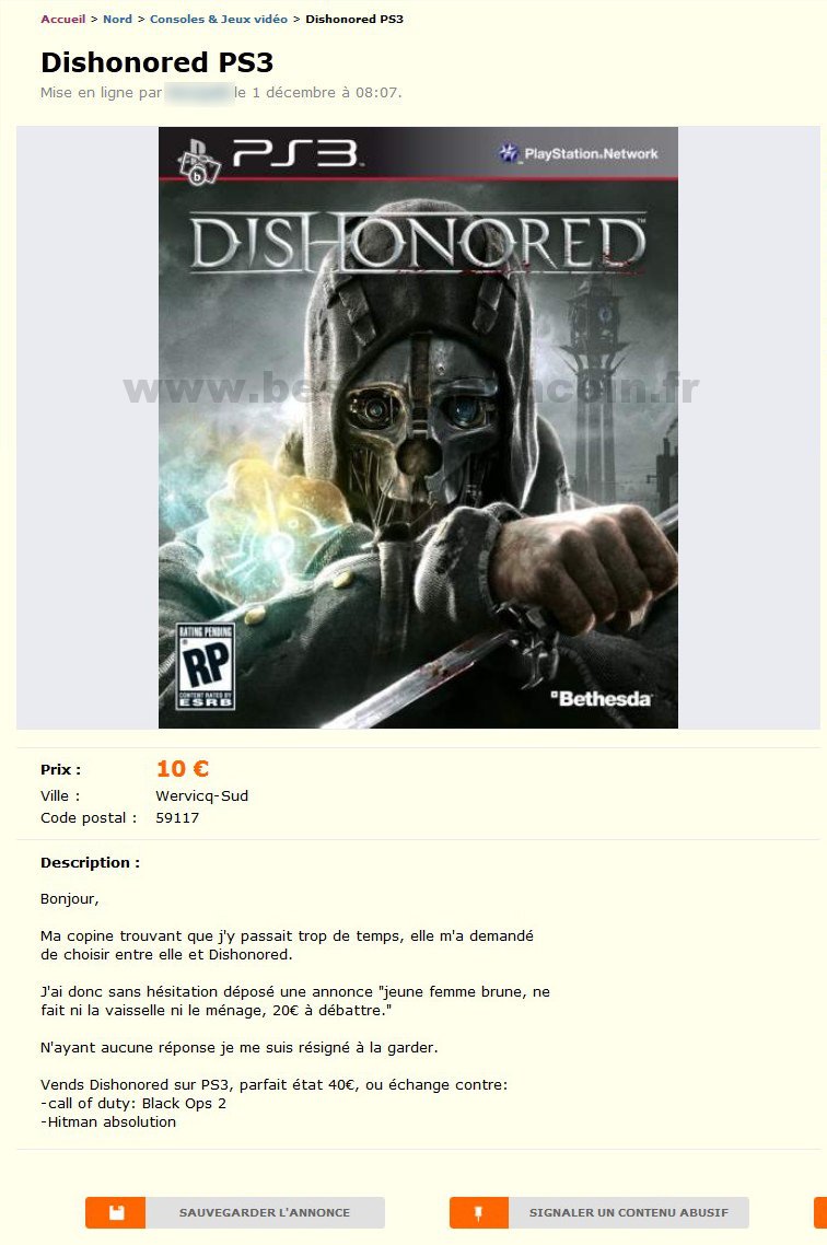 Dishonored PS3