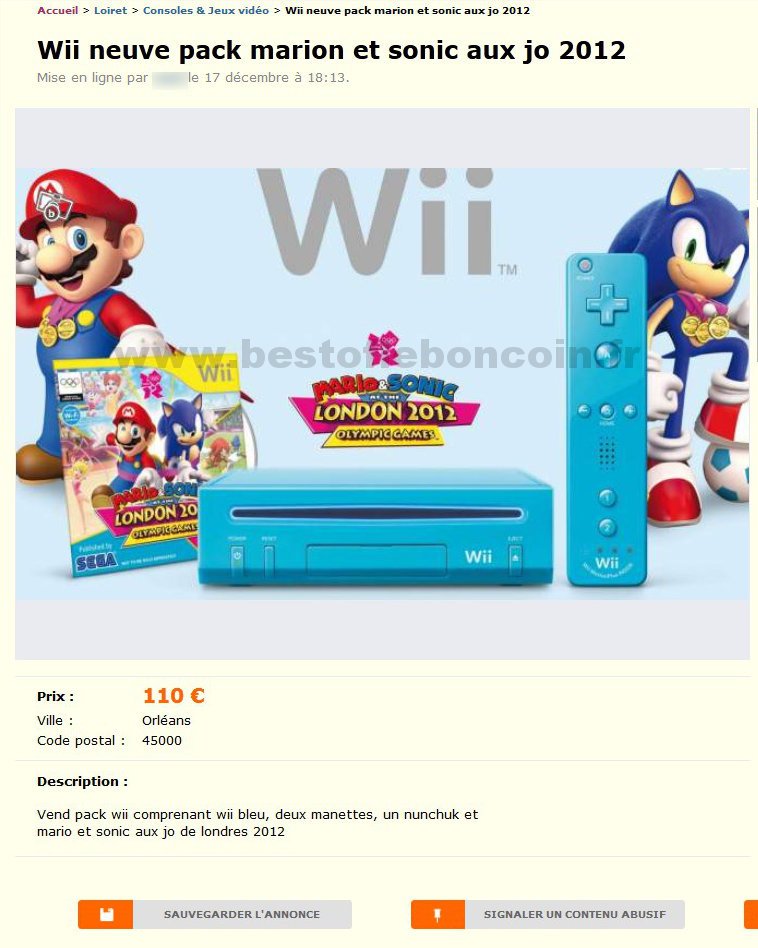 Wii Neuve Pack Marion et Sonic