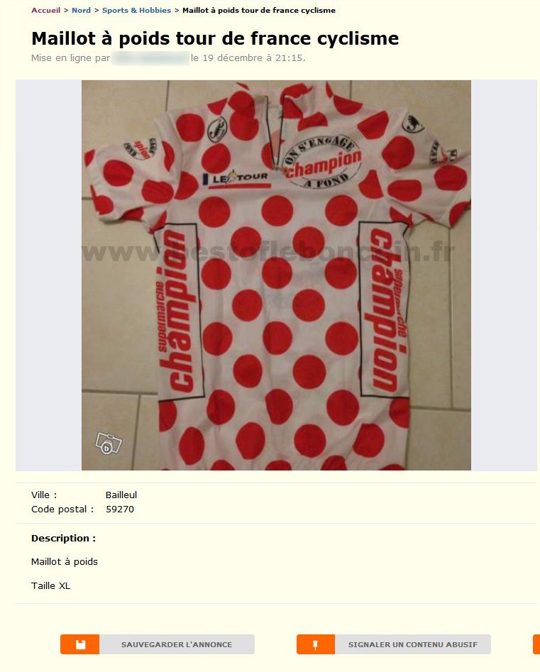 Maillot à poids tour de france cyclisme