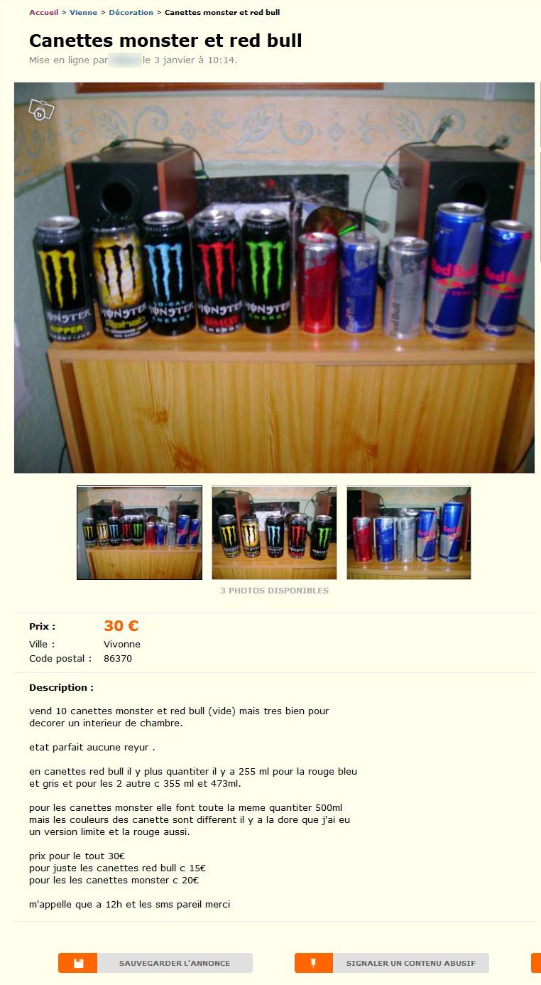 Canettes Monster et Red Bull