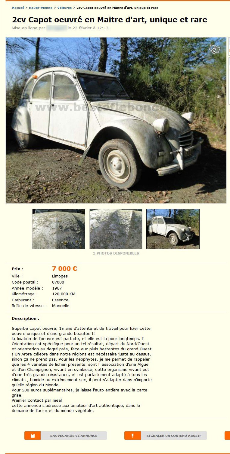 2CV Capot oeuvré en Maitre d'Ert