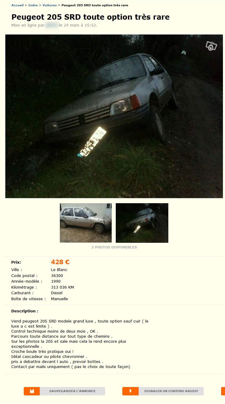 Peugeot 205 SRD toute option très rare