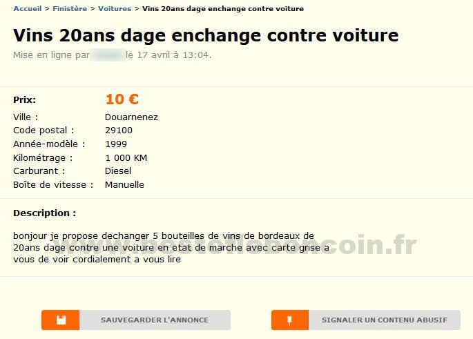 Vins 20ans dage enchange contre voiture