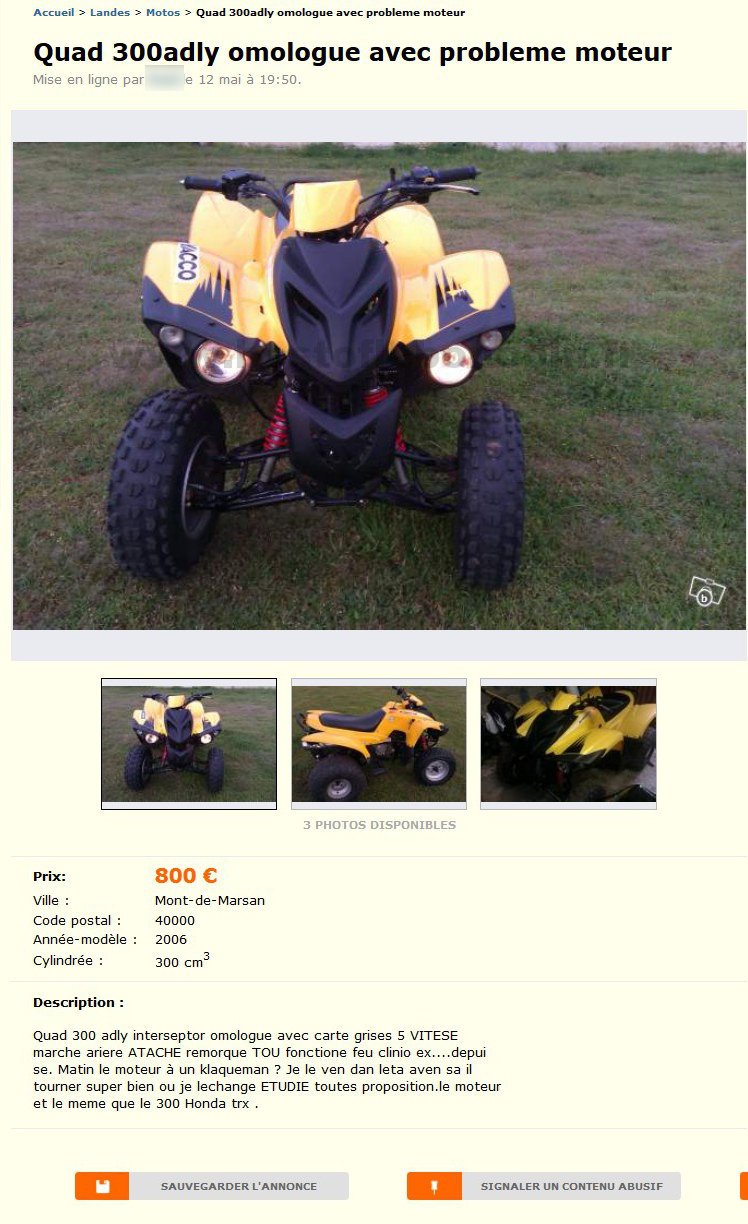 Quad 300 Adly Omologue