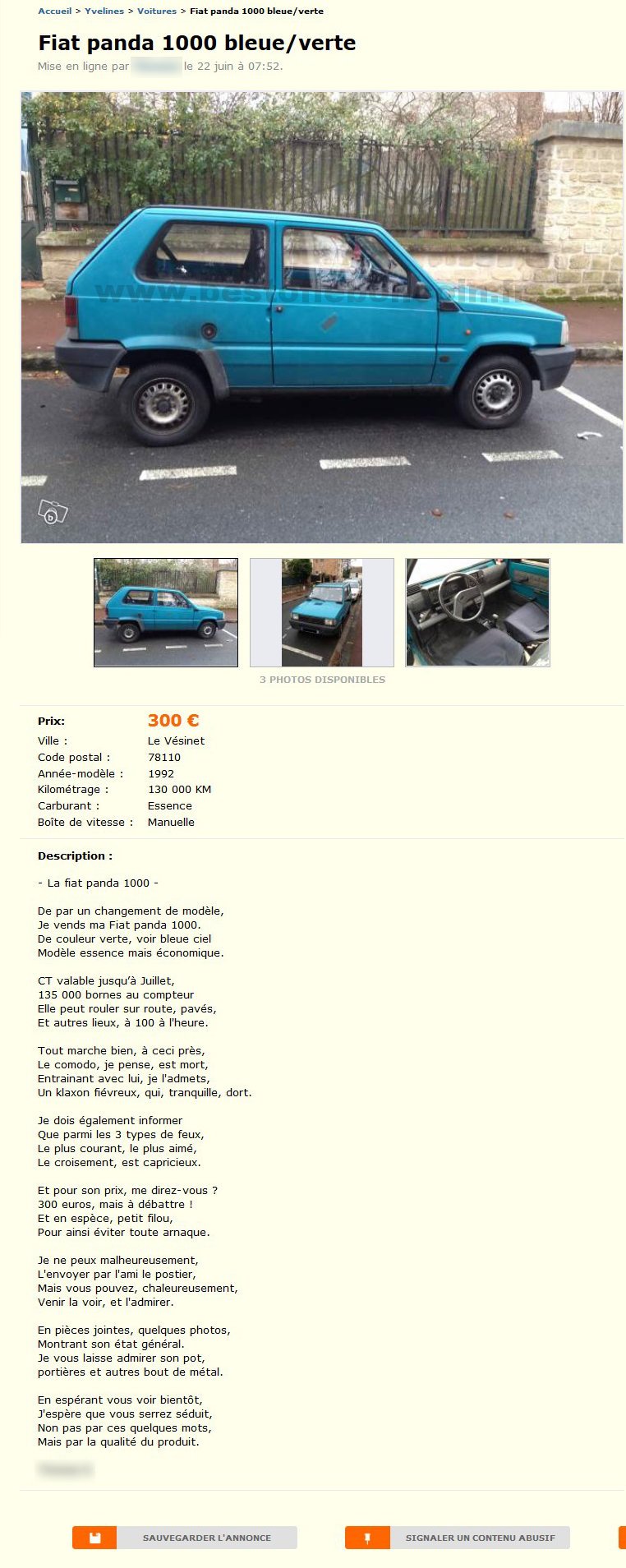 Fiat Panda 1000 Bleue/Verte