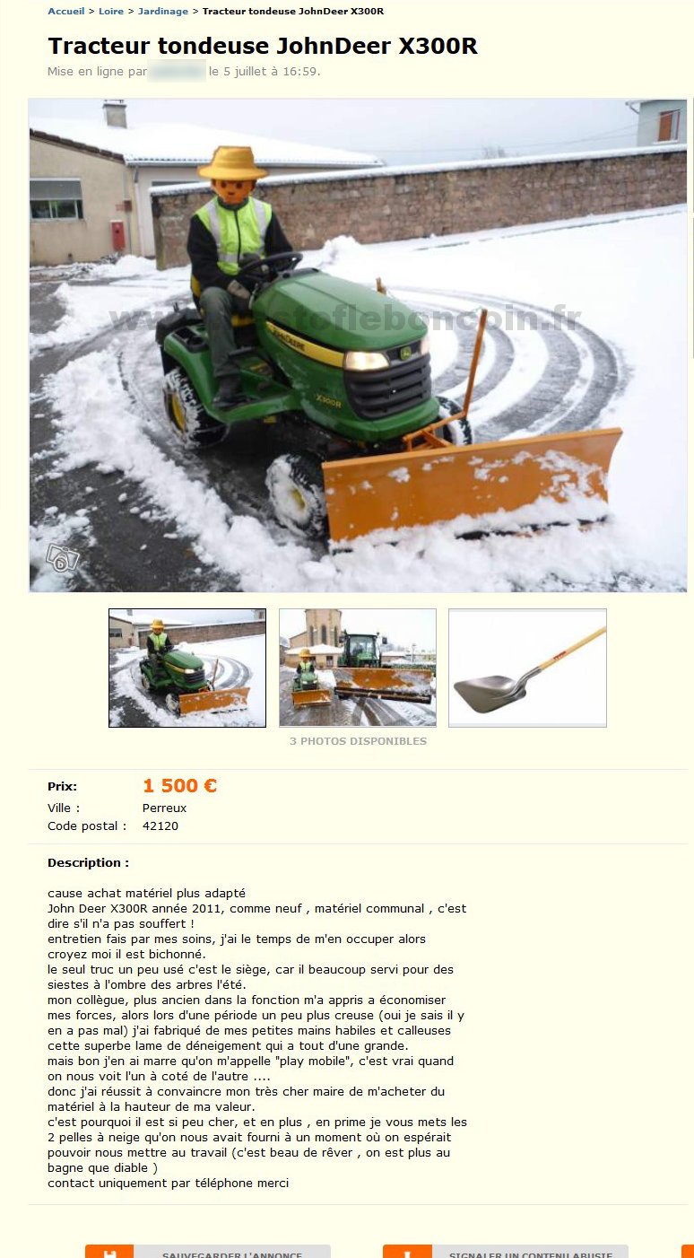 Tracteur Tondeuse John Deer X300R