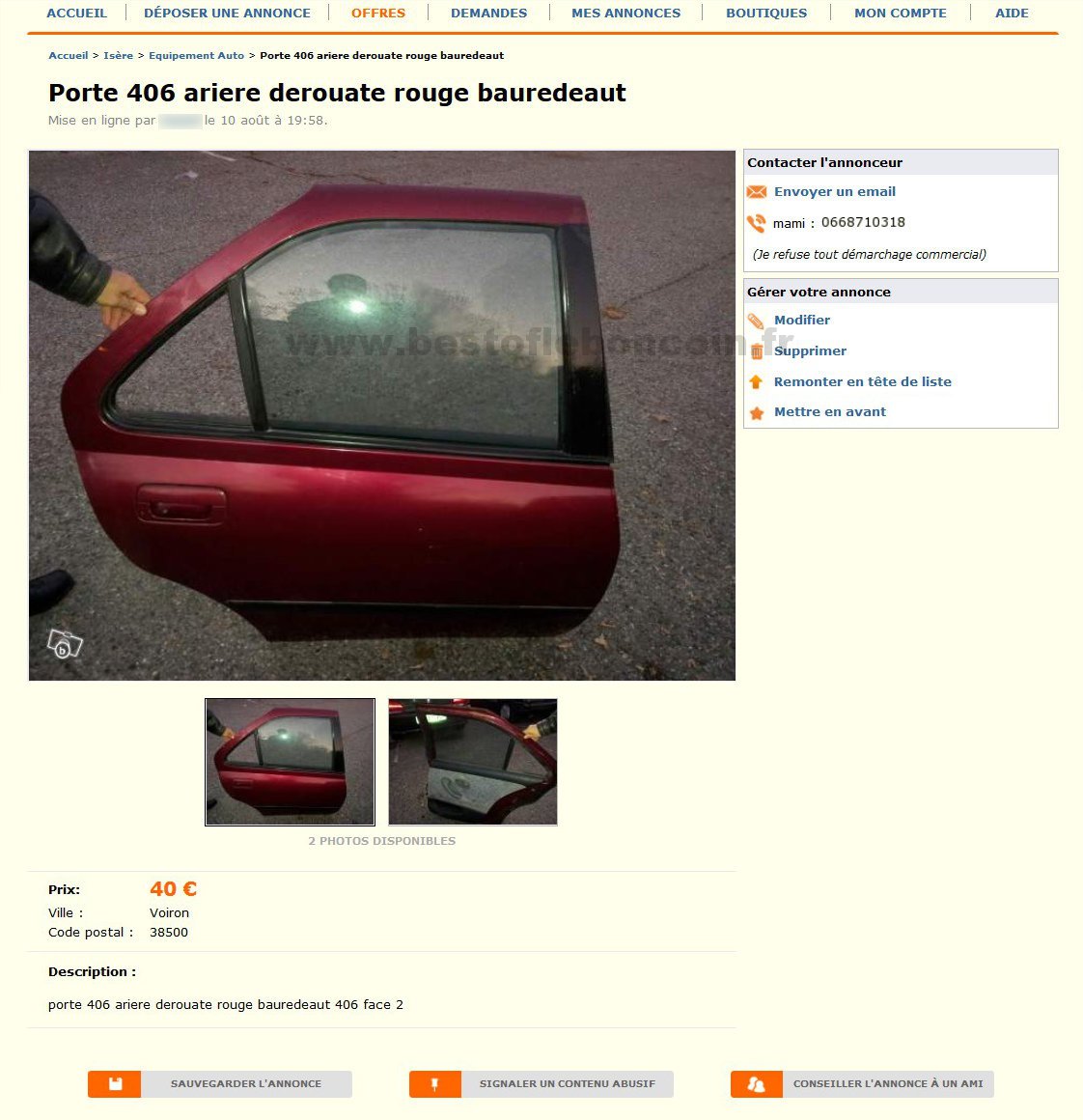 Porte 406 Ariere Derouate Rouge Bauredeaut