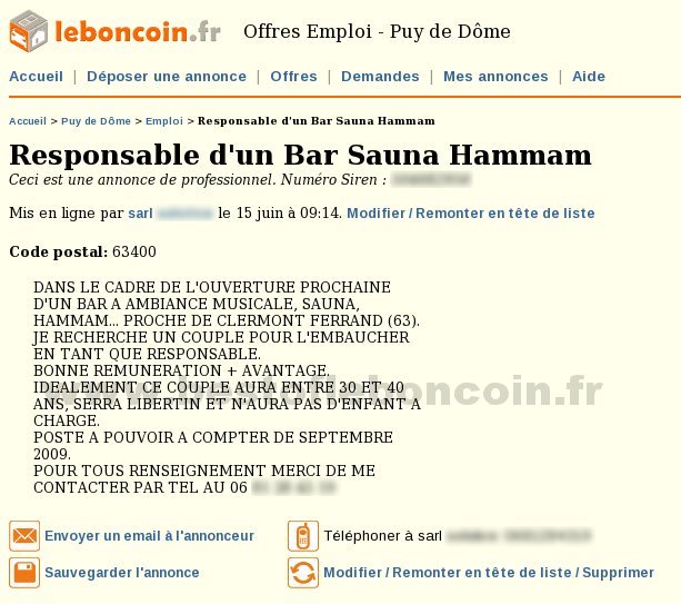 Responsable libertin pour Sauna / Hammam