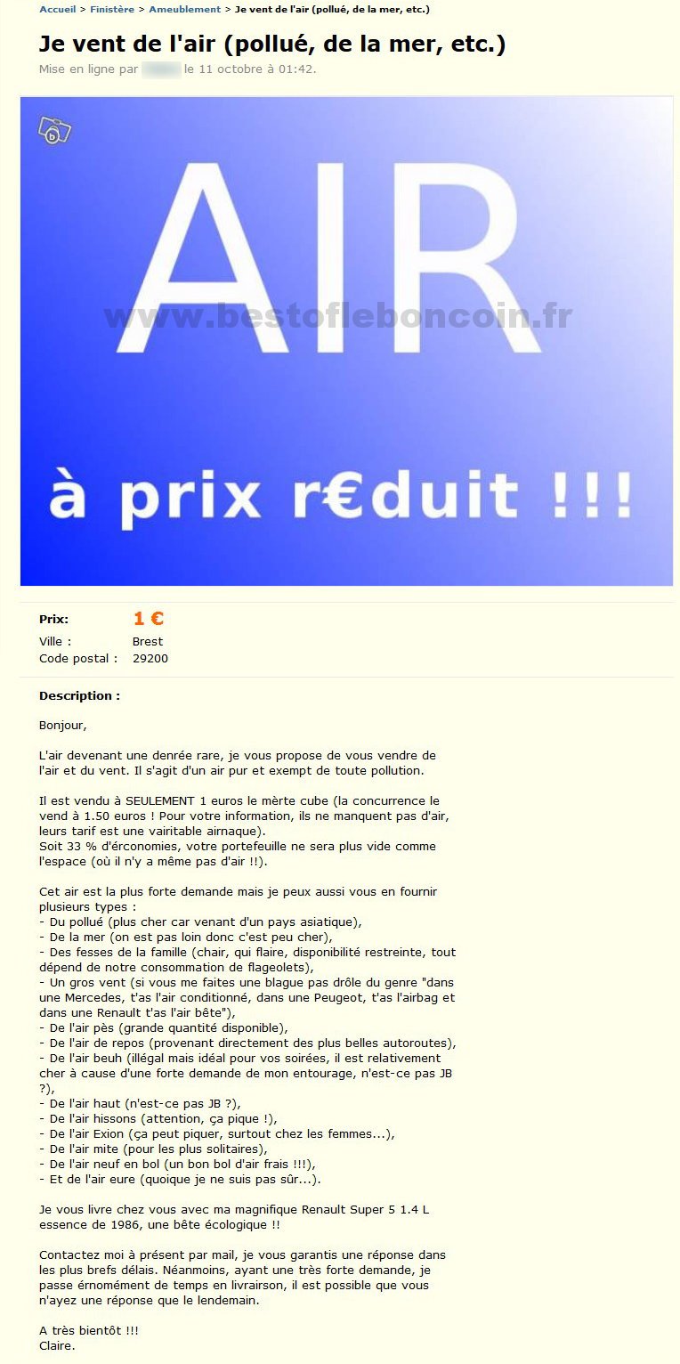 Je Vent de l'Air (Pollué, de la Mer ...)