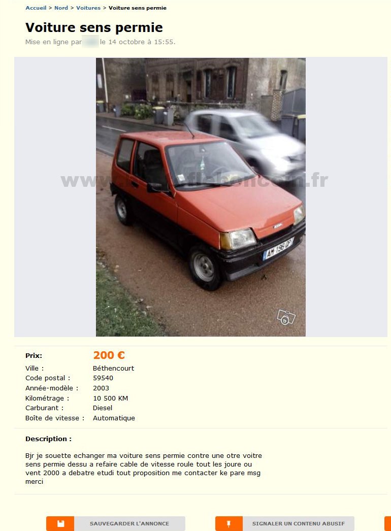 Voiture Sens Permie