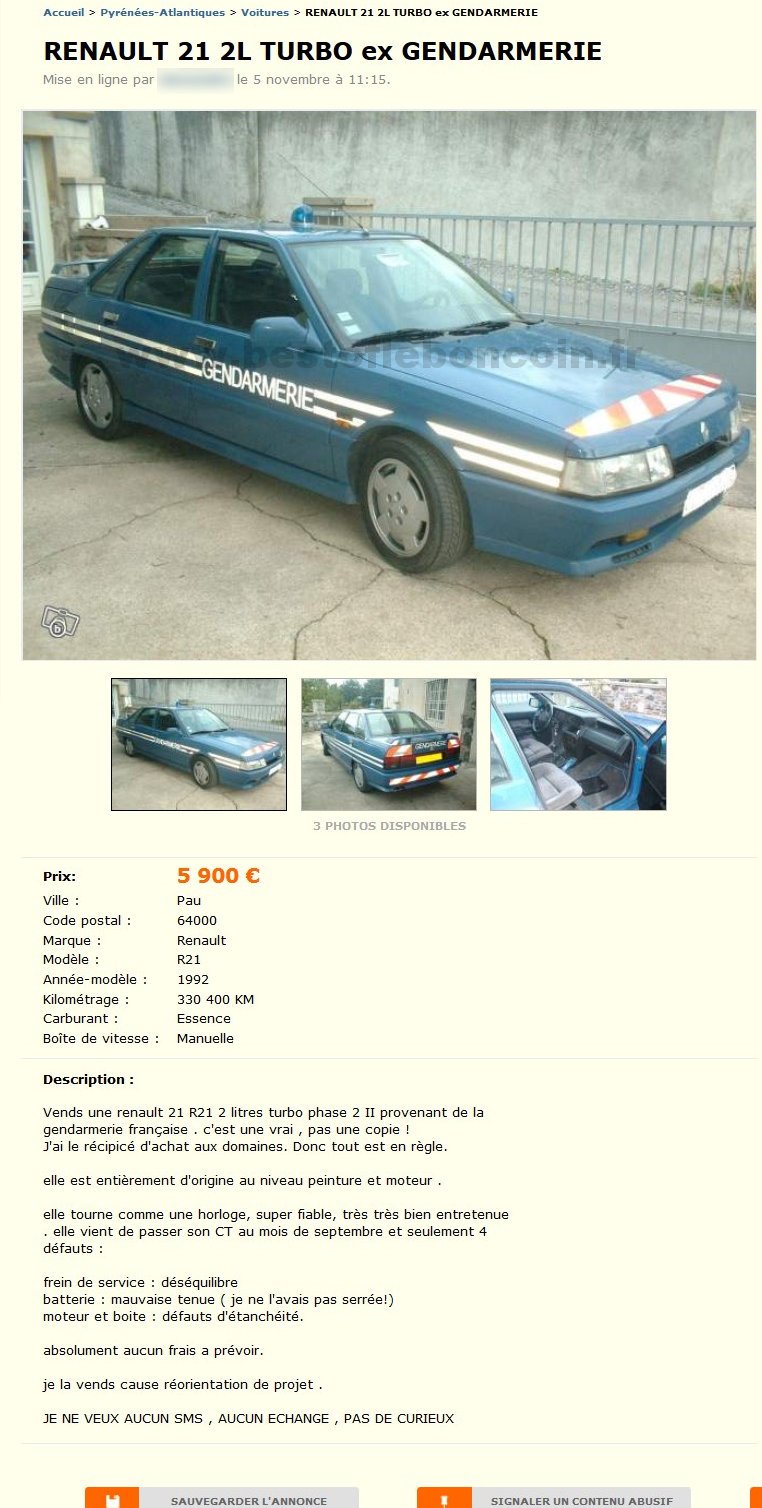 Renault 21 Turbo (ex Gandarmerie)
