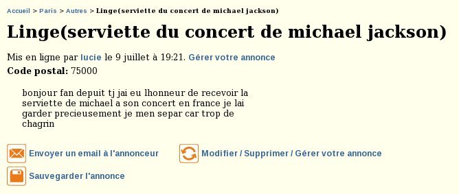 Serviette de Michael Jackson