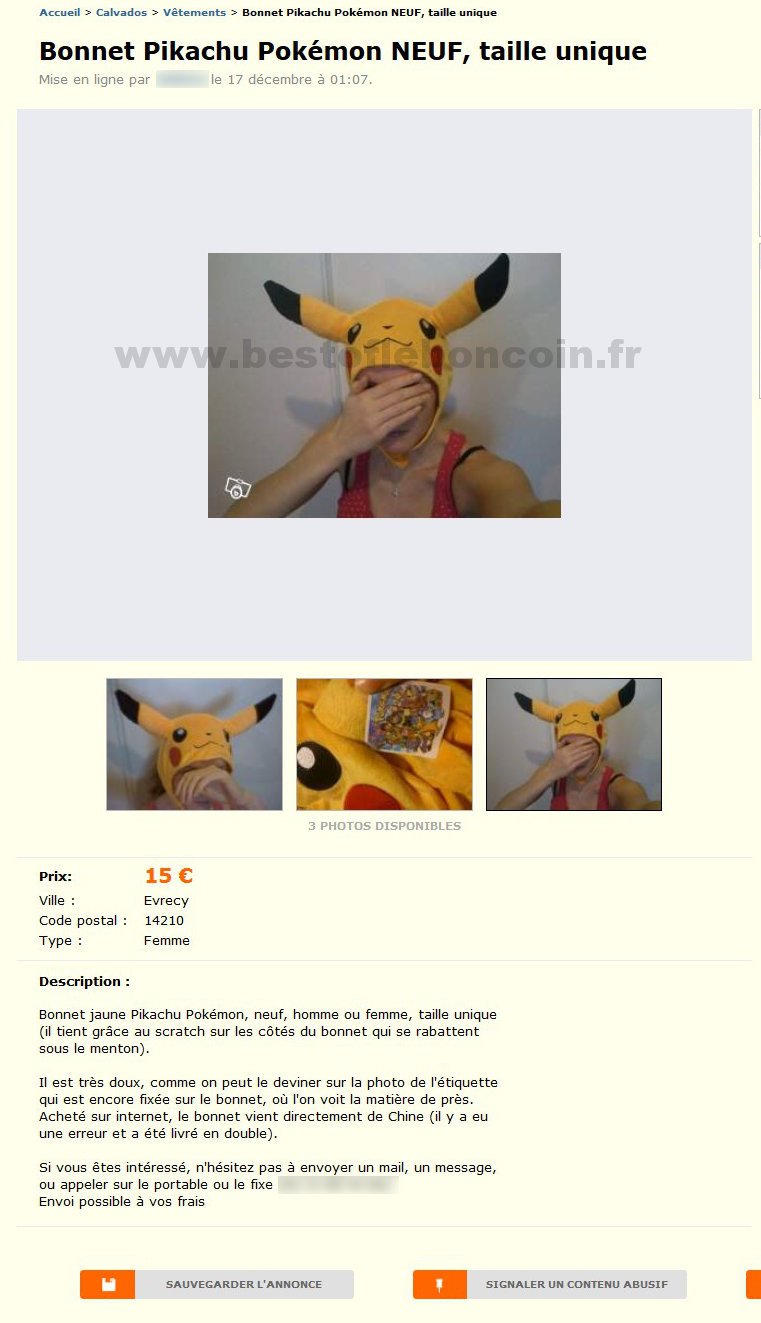 Bonnet Pikachu Pokémon Neuf