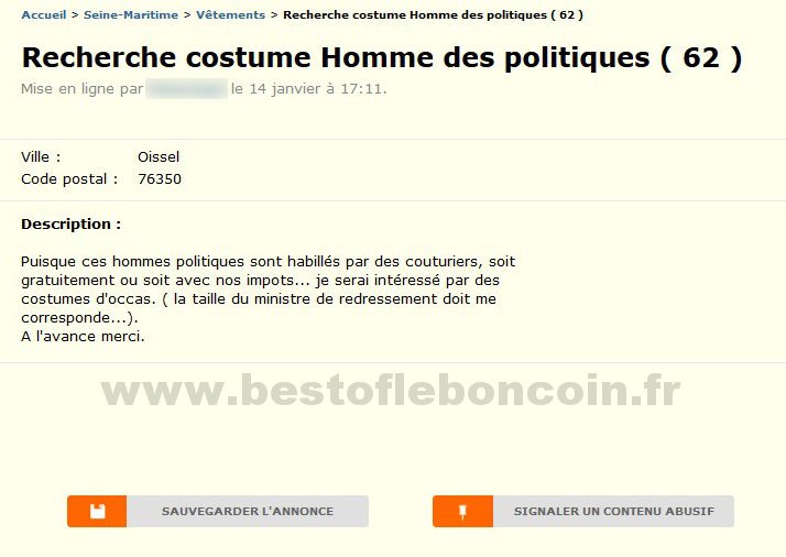 Recherche Costume Homme Politiques