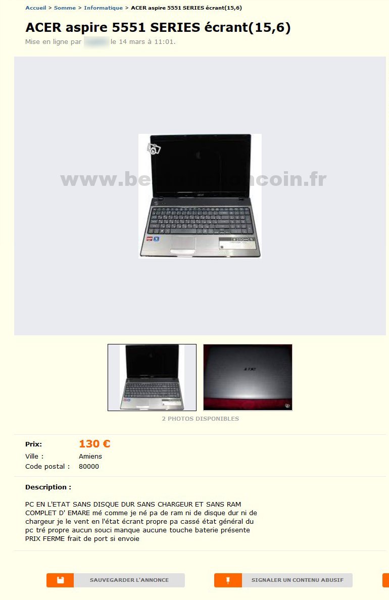 Acer Aspire 5551 Series Ecrant