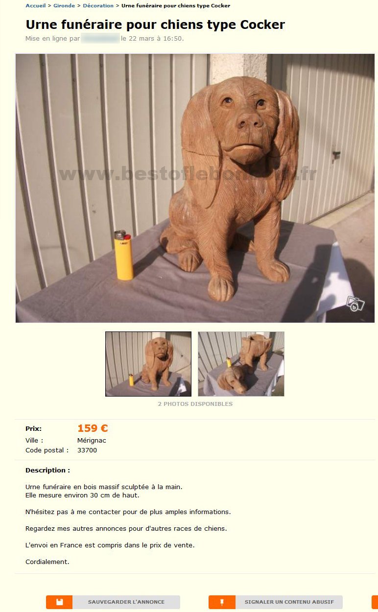 Urne Funéraire pour Chiens type Cocker