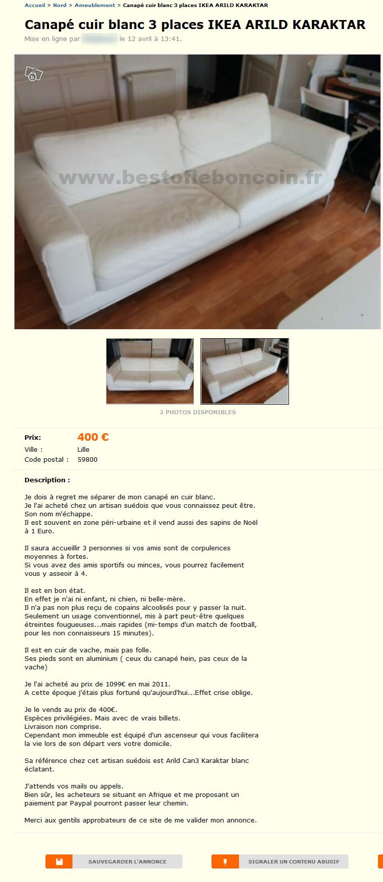 Canapé Cuir Blanc IKEA ARILD KARAKTAR