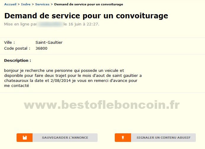 Demand de Service pour un Convoiturage