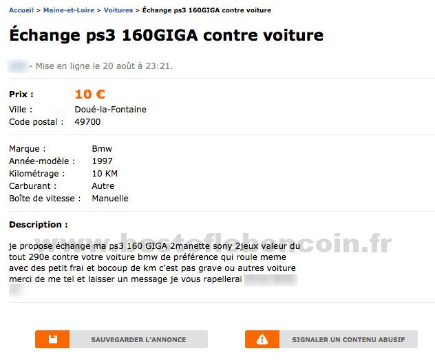 Echange PS3 160G contre Voiture