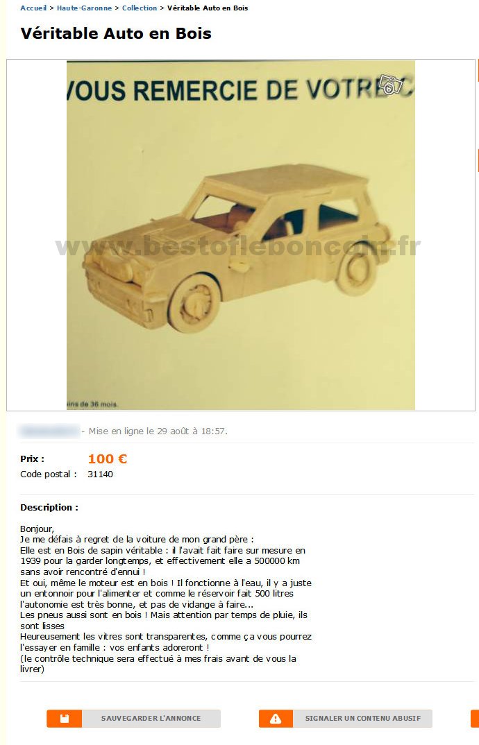 Véritable auto en bois