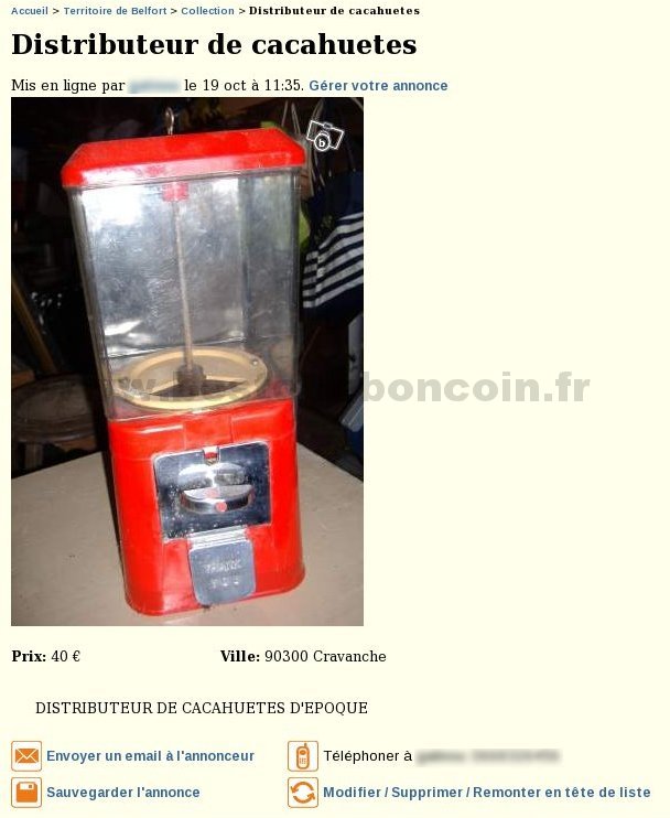 Distributeur de cacahuètes / Collection / Franche-Comté - Best Of Le Bon  Coin