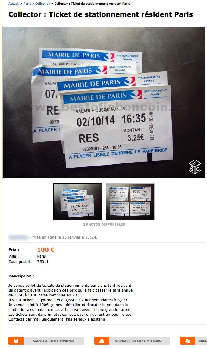 Collector : Ticket de Stationnement Résident Paris