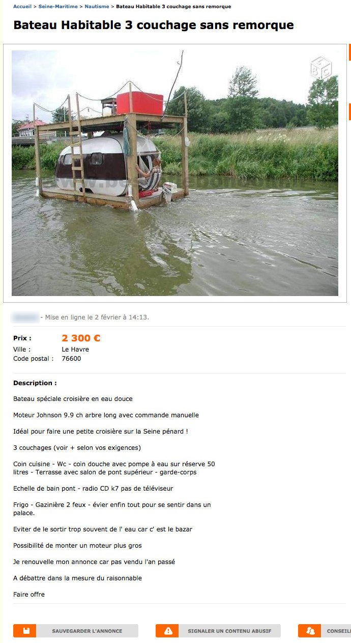 Bateau Habitable 3 Couchage sans Remorque