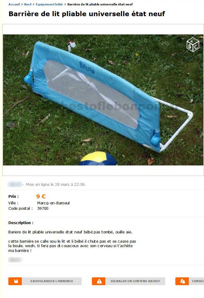 Barrière de lit pliable universelle état neuf
